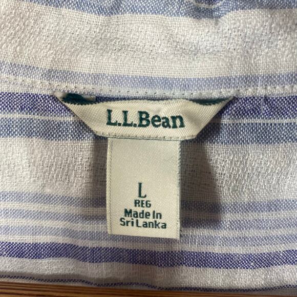 LL Bean Top Large Linen Button Down Long Sleeve Striped Shirt Coastal Relaxed - Picture 12 of 15
